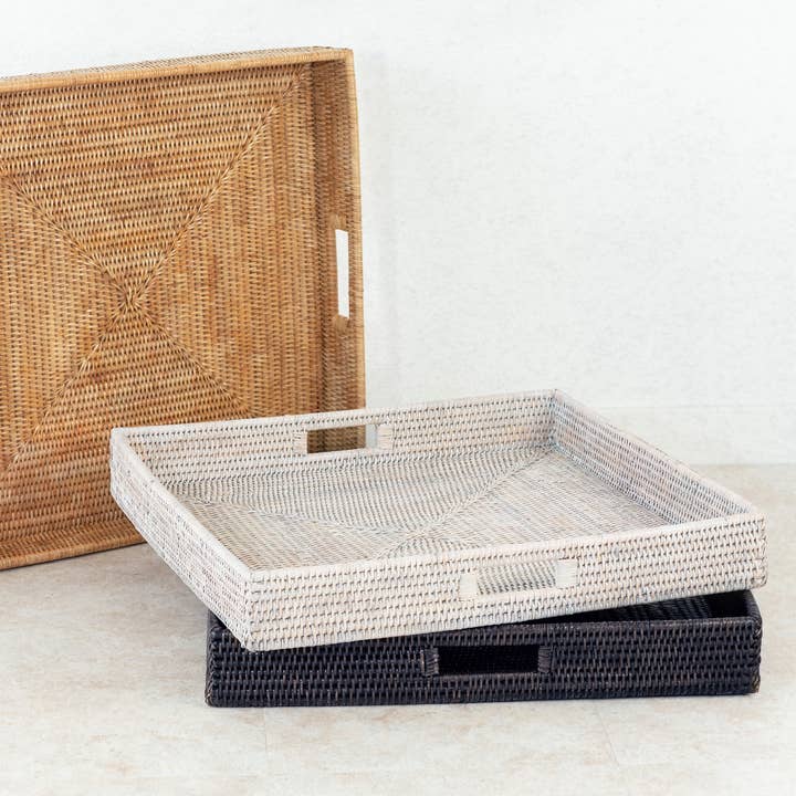 Artifacts Trading Company - Wholesale Serving Tray - Square Rattan Serving Tray with Glass Insert1