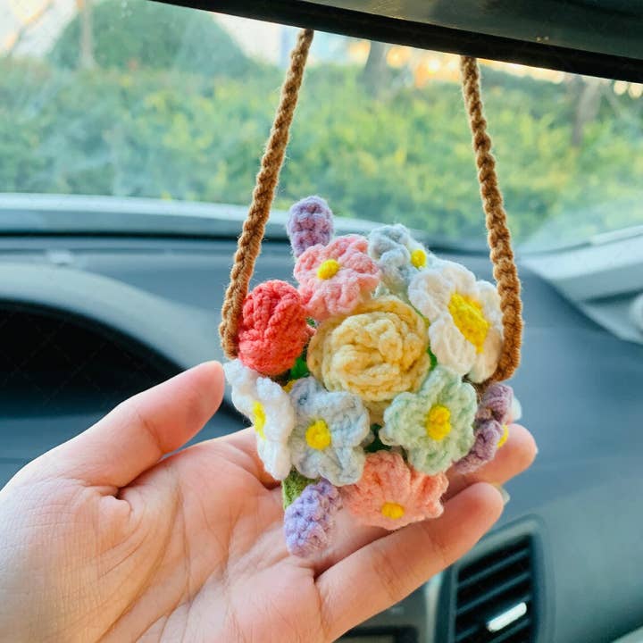 Cute Mini Flower Basket Car Mirror Hanging Interior Decor for wholesale by TOMOPOD LLC