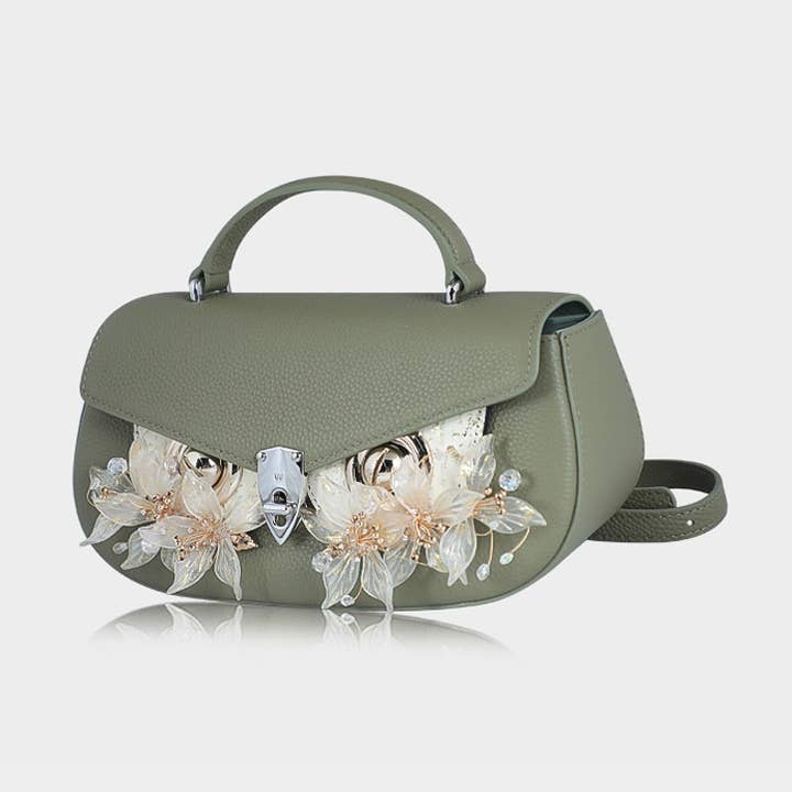 Oval Top-Handled Crossbody Leather Bag- Green/Brown/Blue for wholesale by WANACCESSORY