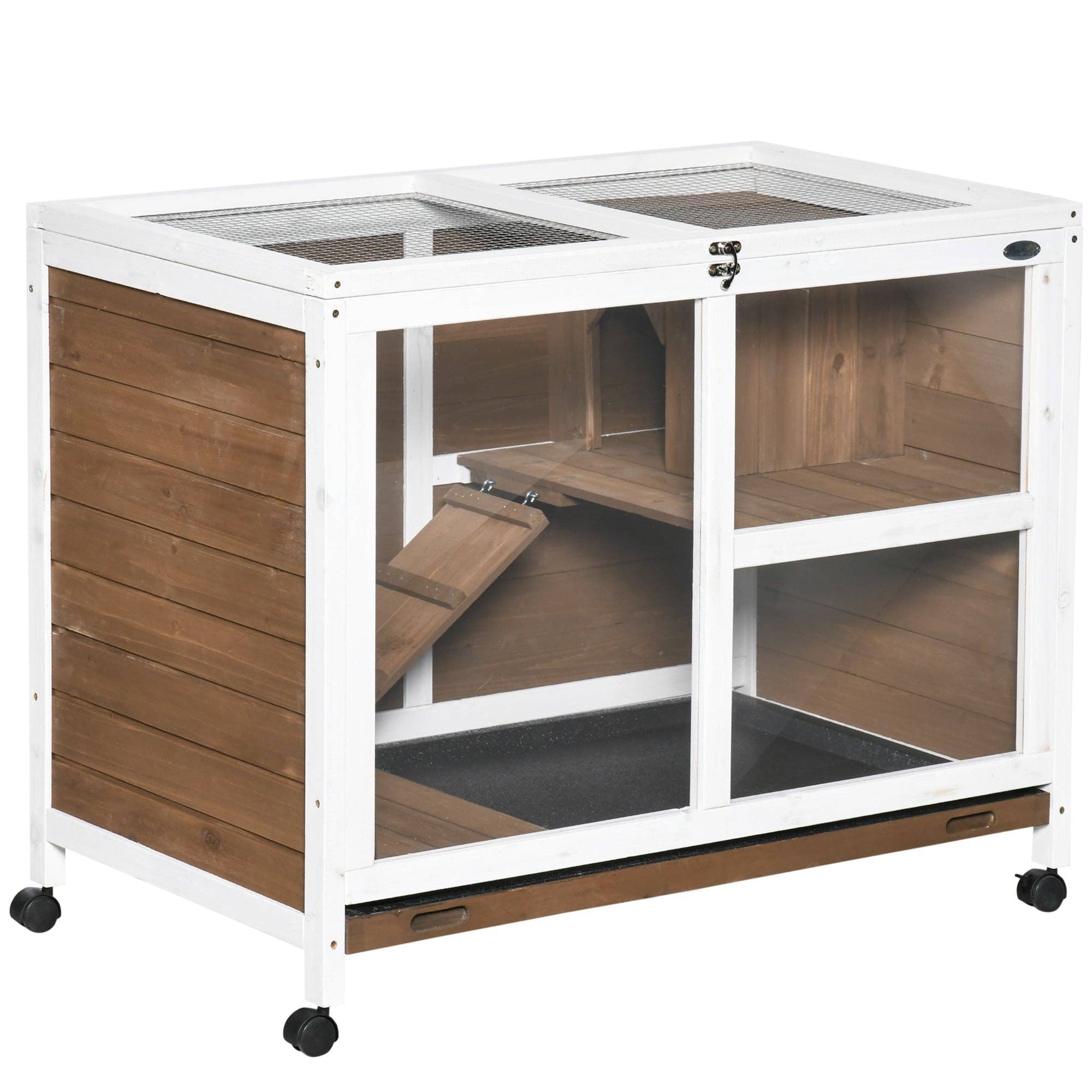 39F Inc. - Wholesale Pet Carrier - Cat/Dog - PawHut Indoor Rabbit Hutch - Brown Wood, with Wheels2