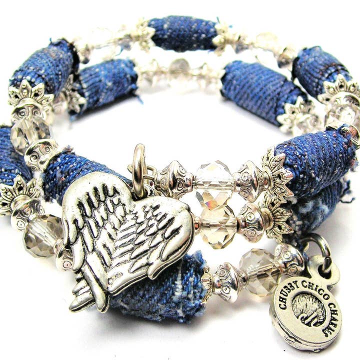 Engelsflügel in Herzform gefaltet Jean-Perlenarmband für den Großhandel von Chubby Chico Charms