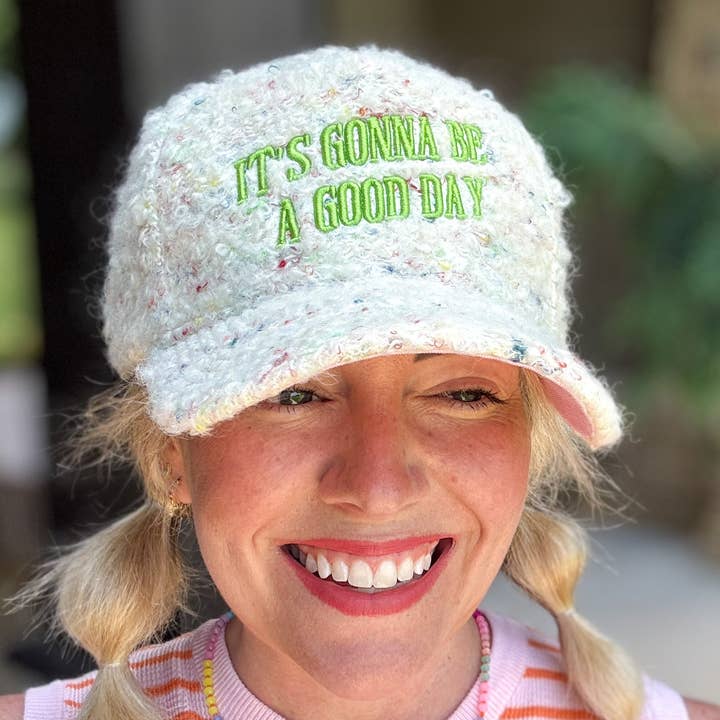 Embroidered Baseball Cap - "...A Good Day" - Cream Sherpa for wholesale by Taylor Elliott Designs