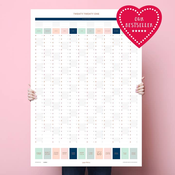 A1 Wall Planner/Calendar, Powerful Two Word Phrases. Print for wholesale by Paper Liberty Ltd