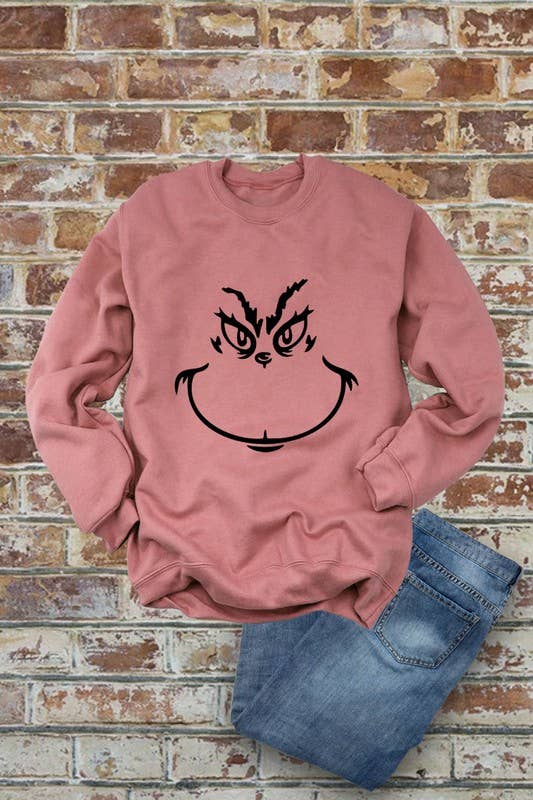 Top Avenue - Wholesale Graphic Sweatshirt - Women's - Grinch Face, Christmas, Unisex Crewneck Fleece Sweatshirts2