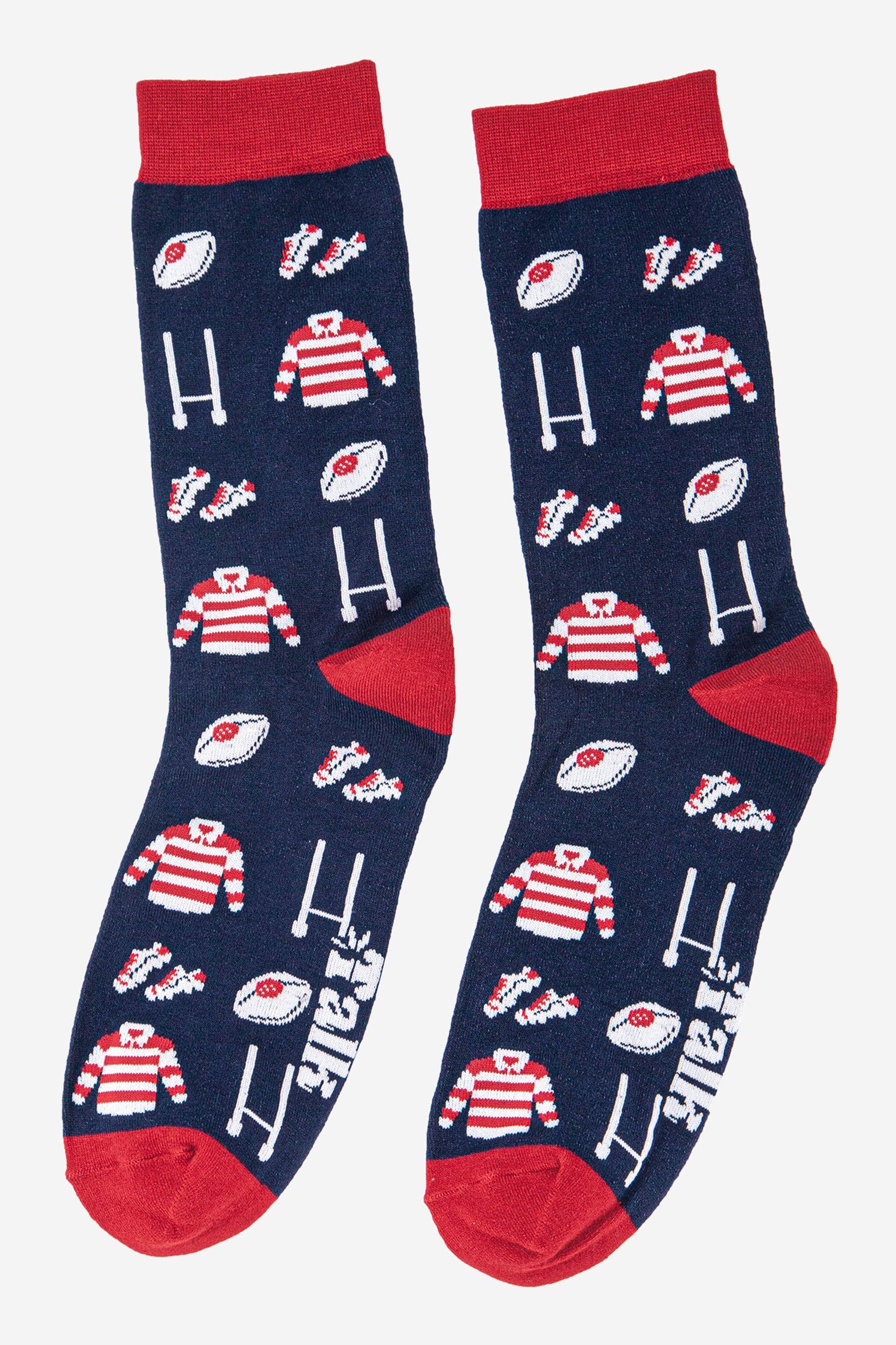Sock Talk - Wholesale Socks - Men's - Men's Rugby Goal Kit Bamboo Socks  in Navy and Red2
