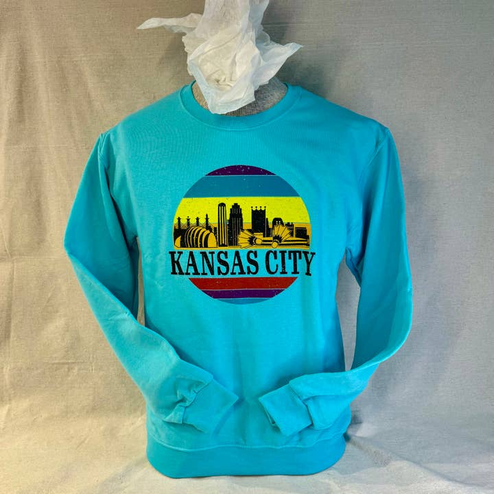 Blaugrünes Kansas City Skyline Sweatshirt für den Großhandel von Avery Postcards and Gifts