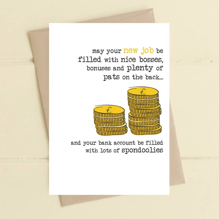 Nuevo Trabajo y Spondoolies - Tarjeta de Felicitación para venta al por mayor de Dandelion Stationery
