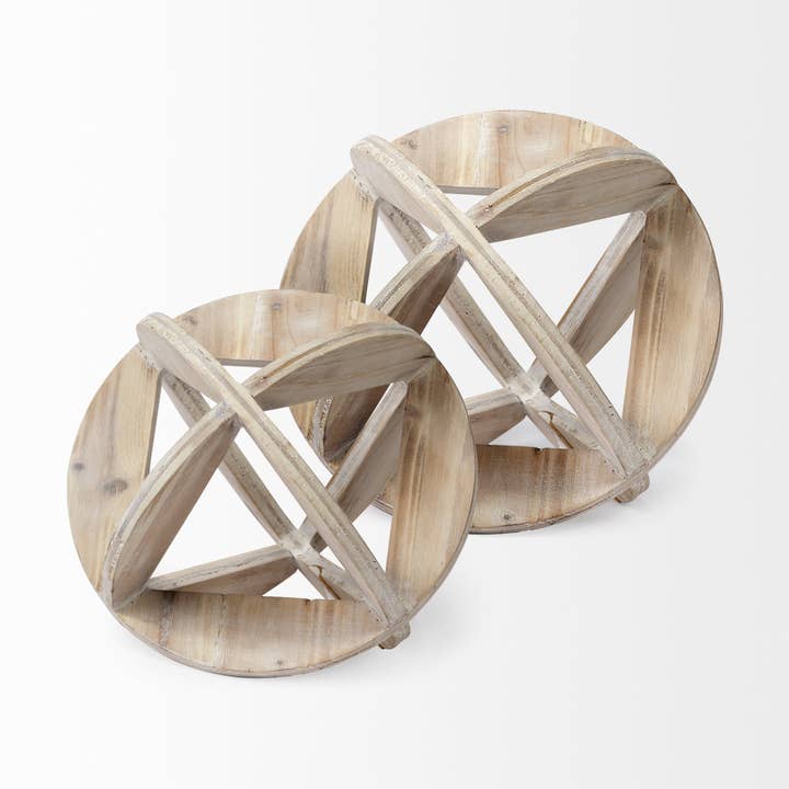 HomeRoots - Wholesale Decorative tabletop object - 5" Natural Solid Wood Geometric Orb Tabletop Sculpture3