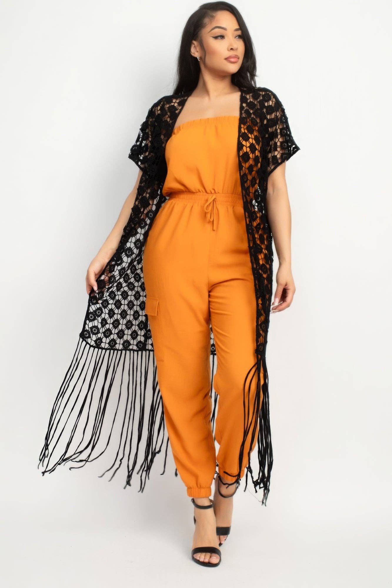 CC Wholesale Clothing - Vente Kimono – femme - Kimono à franges ouvertes au crochet1