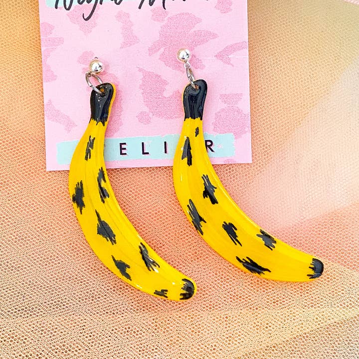 Pop Art Bad Banana Fimo baumeln Ohrringe für den Großhandel von Night Moves Atelier