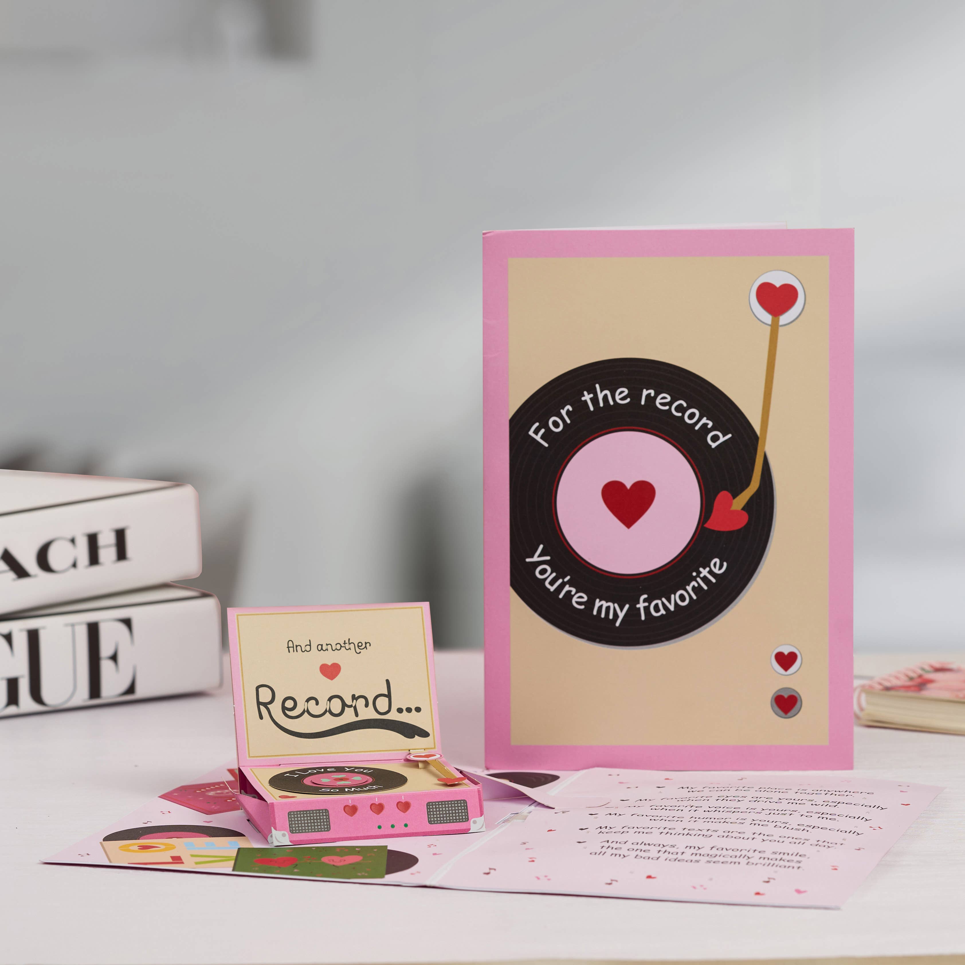 Card Foolery – Engroshandel Valentinsdagskort – For the Record 3D Pop-Up Musik Kærligheds Hilsen Kort2