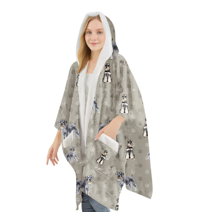 Schnauzer Snugg Wraps med hætte – Ultra blød Sherpa fleece wrap til kæledyrselskere for engroshandel hos E&S Pets