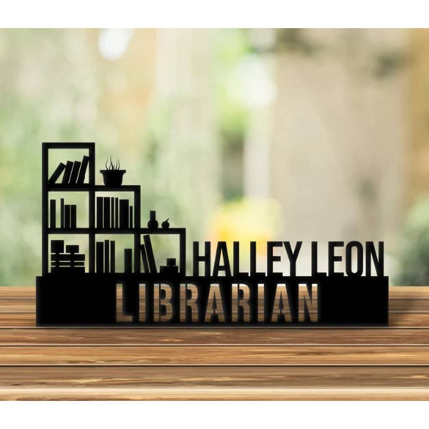 Glow Neon - Wholesale Desk/Tabletop Sign - Custom Wooden Librarian Desk Name Plate, Desk NamePlate Gift
