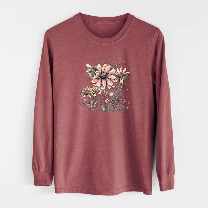Bee with Wildflowers - Unisex Comfort Colors 100% Cotton Long Sleeve for wholesale by Because Tees