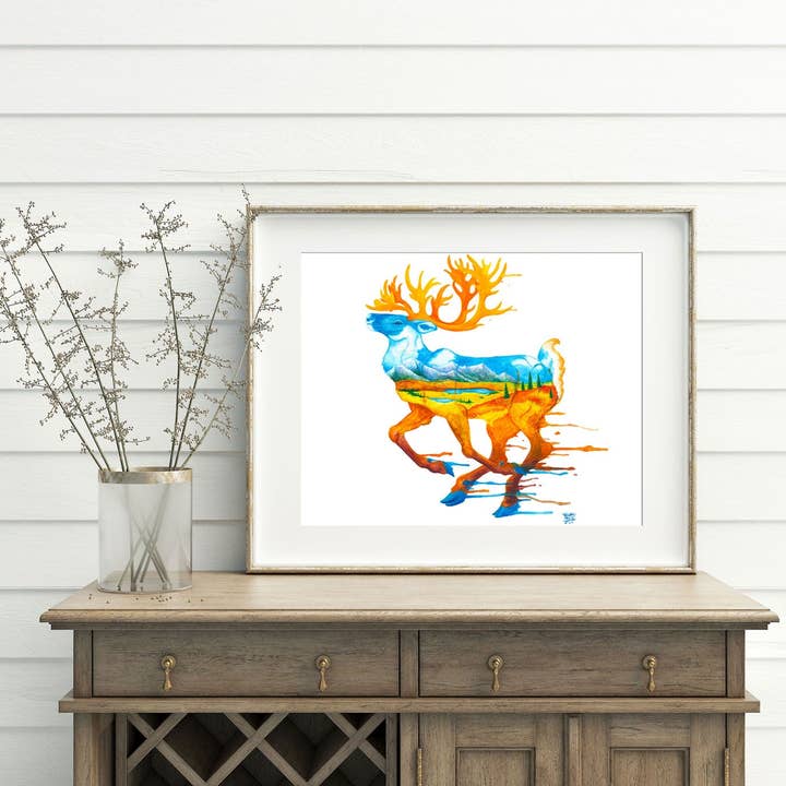 Herbstfeuer Karibu - Kunstdruck für den Großhandel von FJ Creations