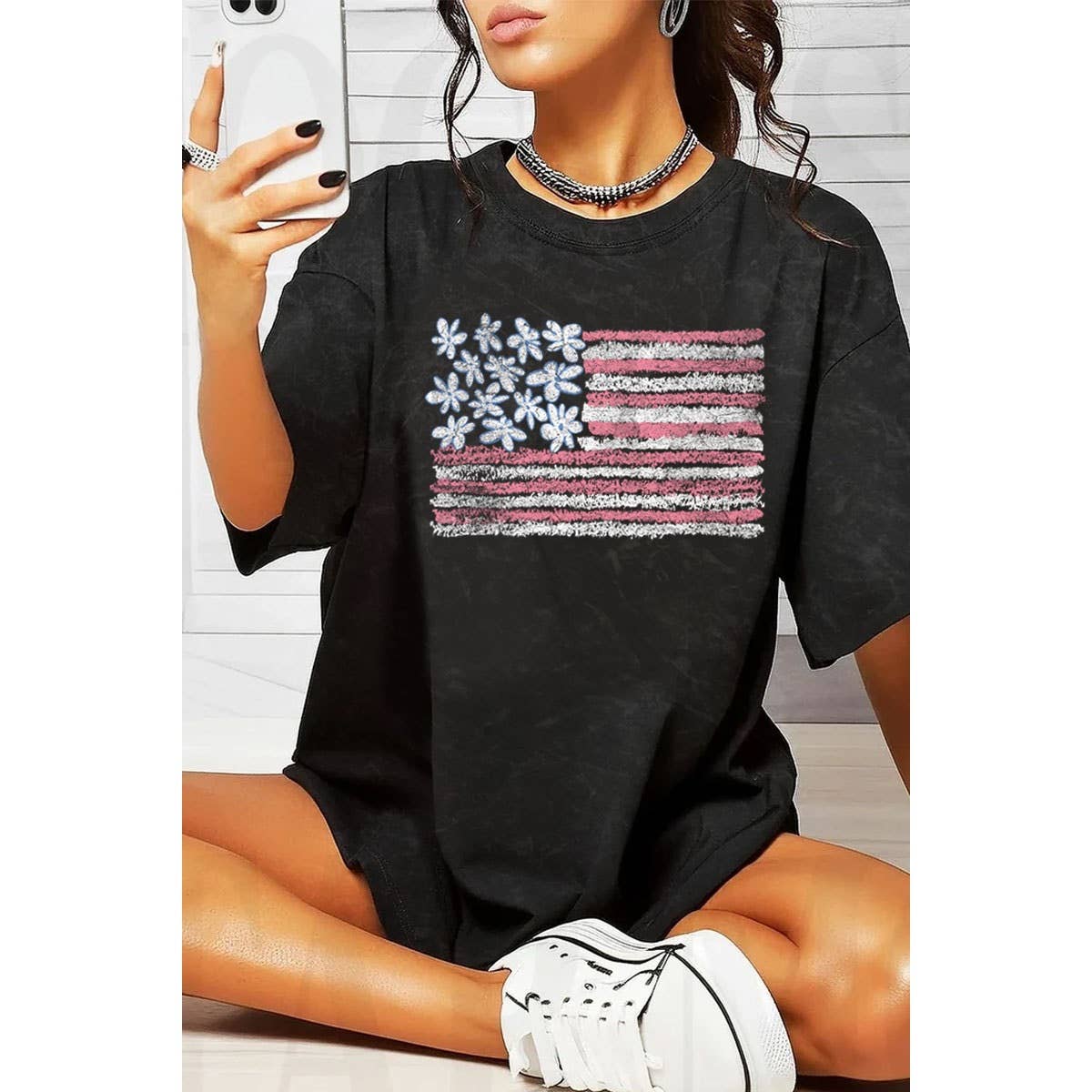 HRTandLUV - Wholesale T-Shirt (Graphic) - Women's - AMERICAN FLAG OVERSIZED MINERAL GRAPHIC TEE3