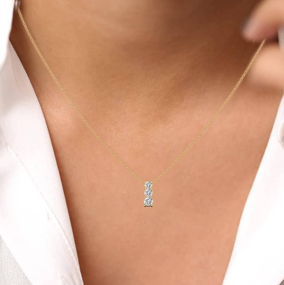TimeLe$$ Classics - Wholesale Pendant/Charm Necklace - 1/2 carat Lab Diamond 3 Stone Pendant in 14K Yellow Gold3