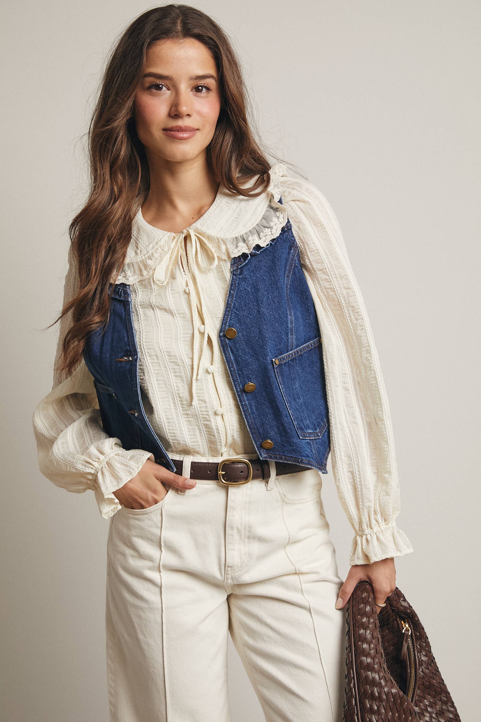 Brume bleue Gilet en Jean à Volants FVT0002 en vente sur Faire2