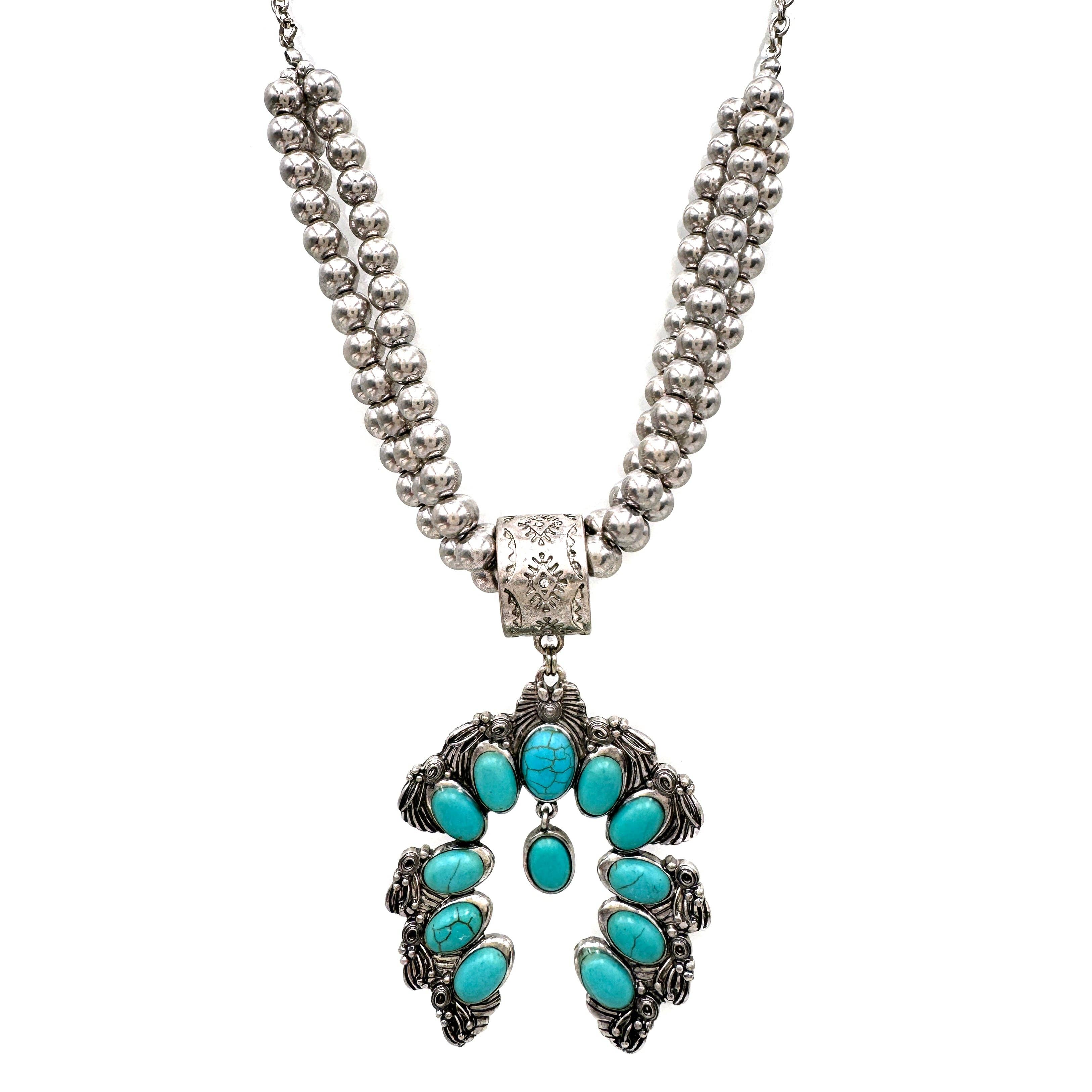 Lunar Deer - Wholesale Jewelry Set - Large Squash Blossom Pendant Chunky Necklace Earrings Set1