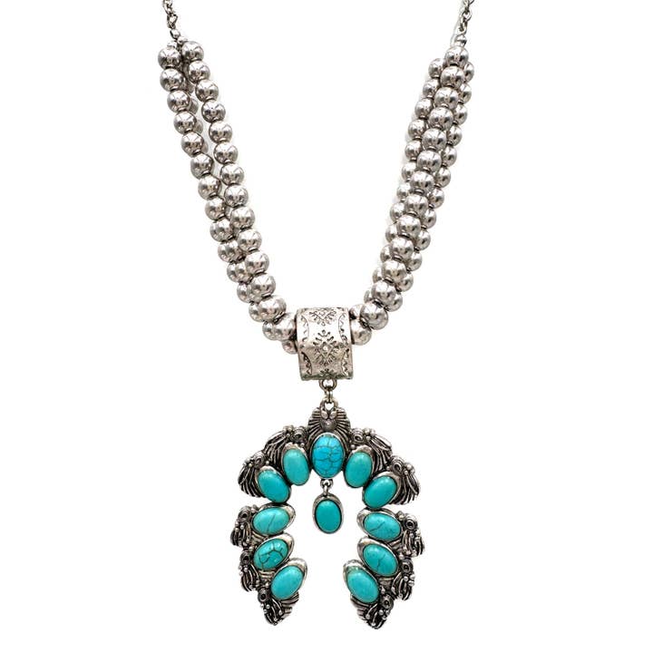 Lunar Deer - Wholesale Jewelry Set - Large Squash Blossom Pendant Chunky Necklace Earrings Set1