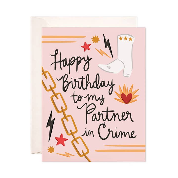 Partner in Crime Bday Greeting Card - Best Friend Birthday for wholesale by Bloomwolf Studio