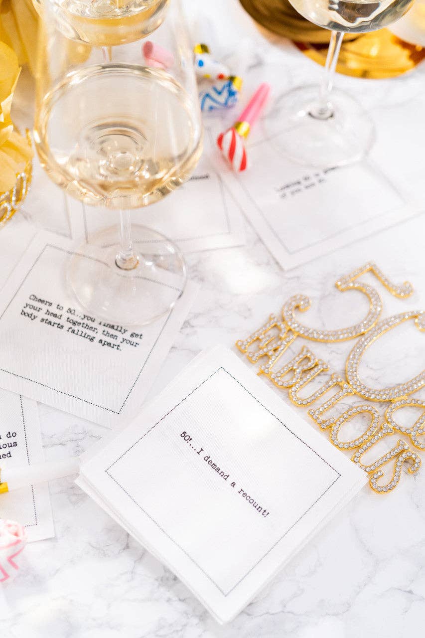 Five Star Napkins Inc. - Wholesale Disposable Napkin - 50th Birthday Quotes - White Cotton Cocktail Napkins x 505
