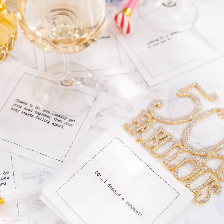 Five Star Napkins Inc. - Wholesale Disposable Napkin - 50th Birthday Quotes - White Cotton Cocktail Napkins x 505