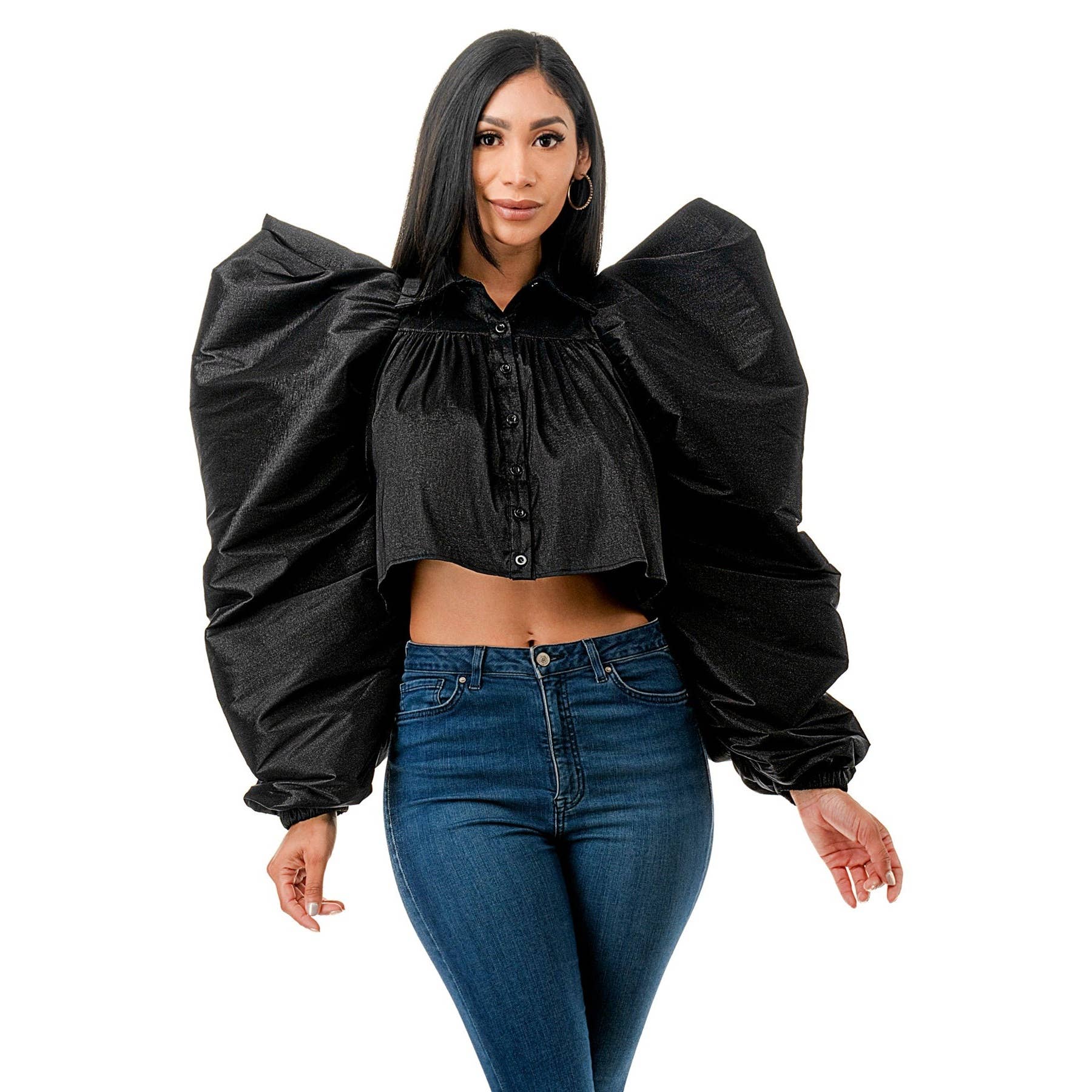 Esmeray Clothing - Vente Chemisier – femme - Haut court en forme de ballon à manches évasées pour vêtements de grande taille0