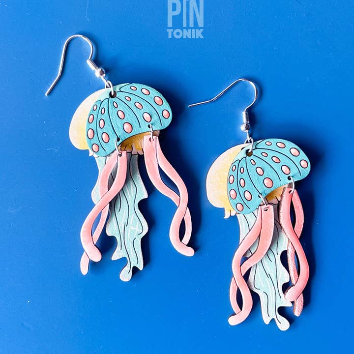 Boucles d'oreilles méduse colorées - Bijoux de fête à la plage pour la vente par PinTonik