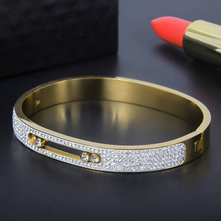 Ole - Wholesale Bangle Bracelet - Rhinestone Stainless Steel Bracelets B22684