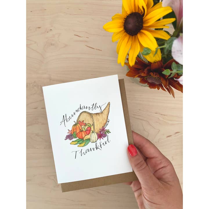 Stem and Soul - Venta al por mayor Tarjetas de Acción de Gracias - Tarjeta de Acción de Gracias de Cornucopia Abundantly Thankful