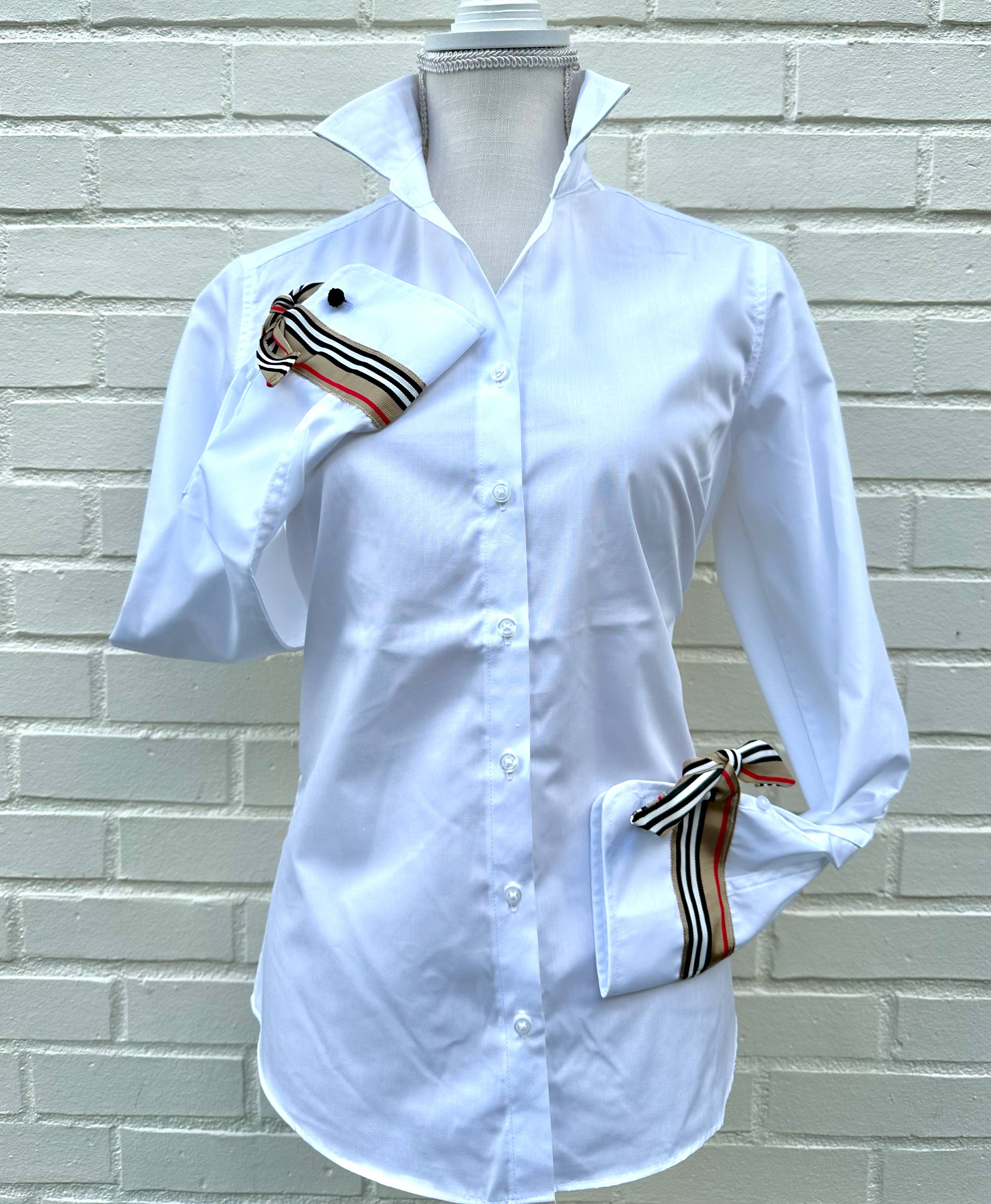 Audrey Ribbon FC - White w Khaki Stripe Ribbon for wholesale on Faire