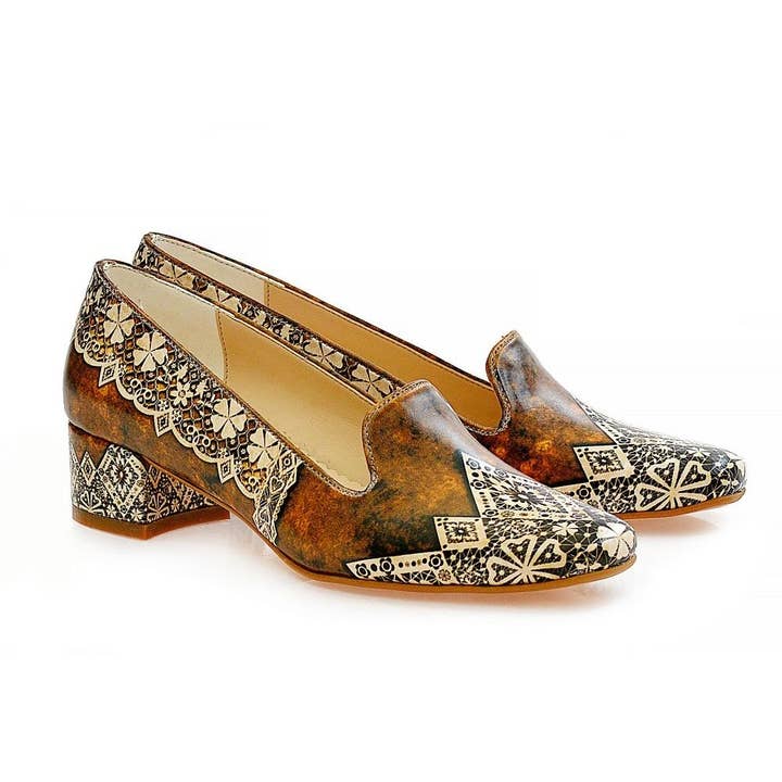 Bruine patroon schoenen carrière hak schoenen WDB101 for wholesale by Goby