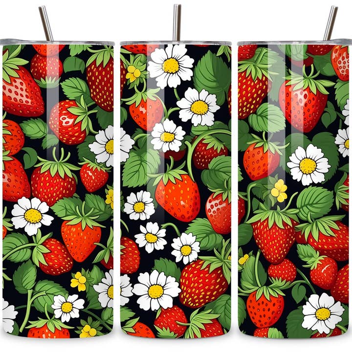 Sister Ray - Wholesale Insulated Mug/Tumbler - Strawberry Patch Boho 20 oz. Stainless Steel Tumbler