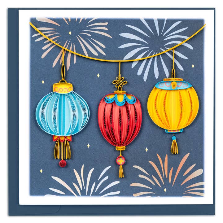 Quilling Card - Wholesale New Year's Card - Quilled New Years Lanterns Greeting Card