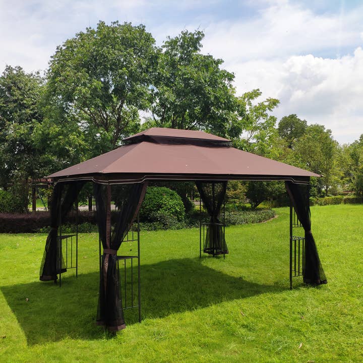 Brown Outdoor Patio Gazebo with Ventilated Roof & Mosquito Net for wholesale on Faire5