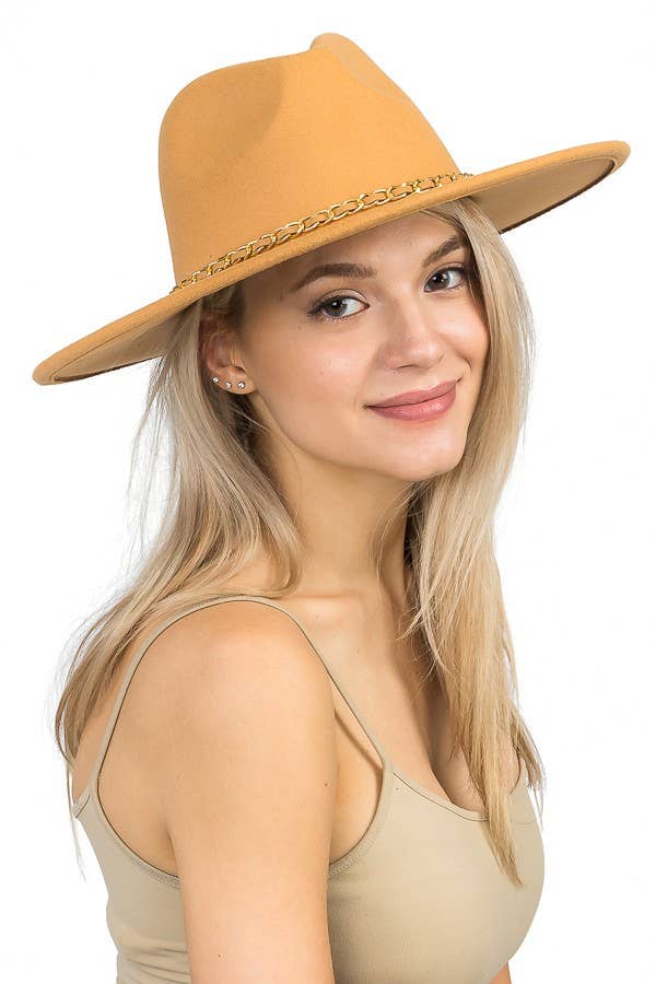 Cap Zone - Vente Chapeau en feutre – unisexe - Chapeau de rancher à large bord à chaîne dorée en faux daim11