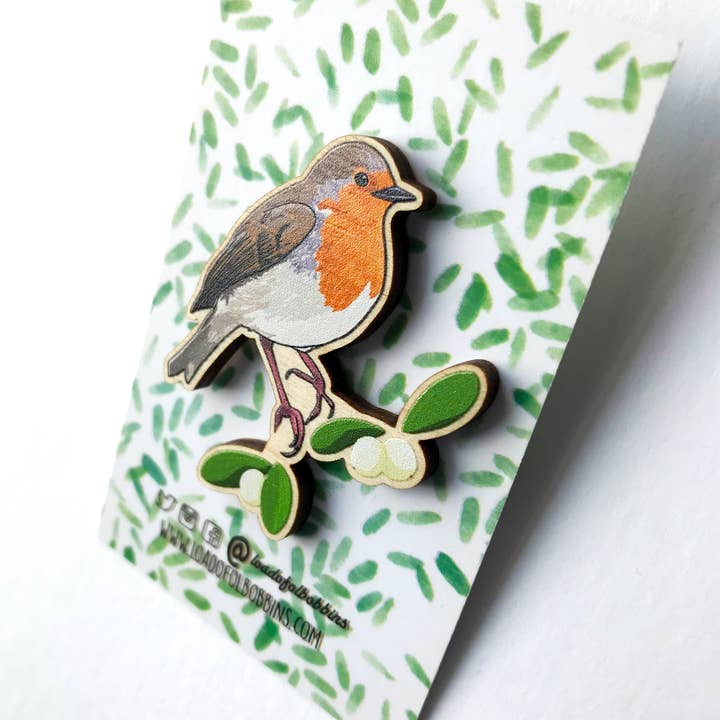 Loadofolbobbins - Wholesale Lapel pin/button - Robin and Mistletoe Bird Lapel Pin3