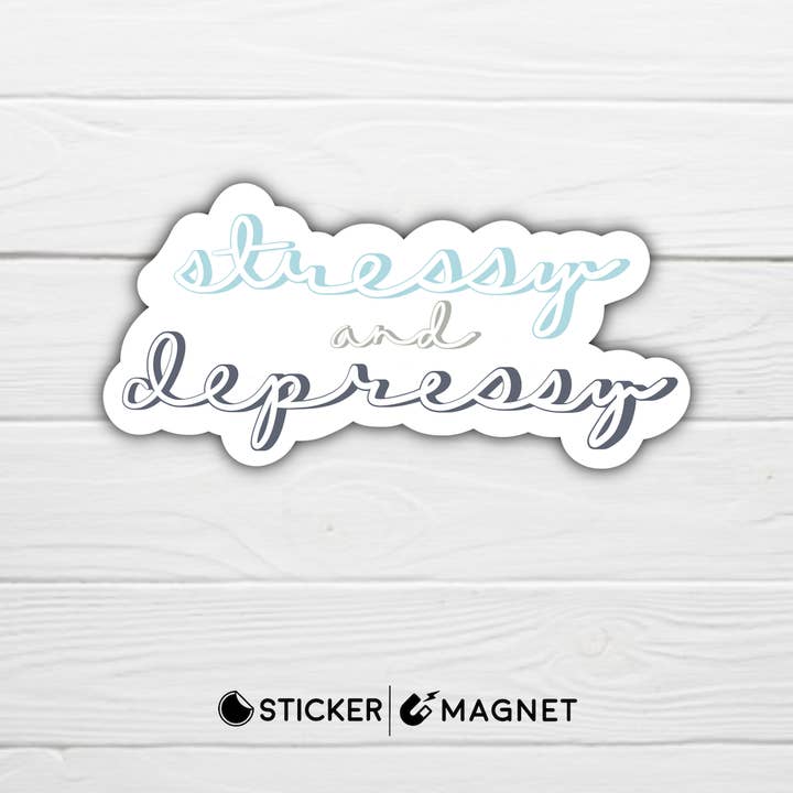 Autocollant magnétique bleu Stressy and Depressy pour la vente par Art InQlusive