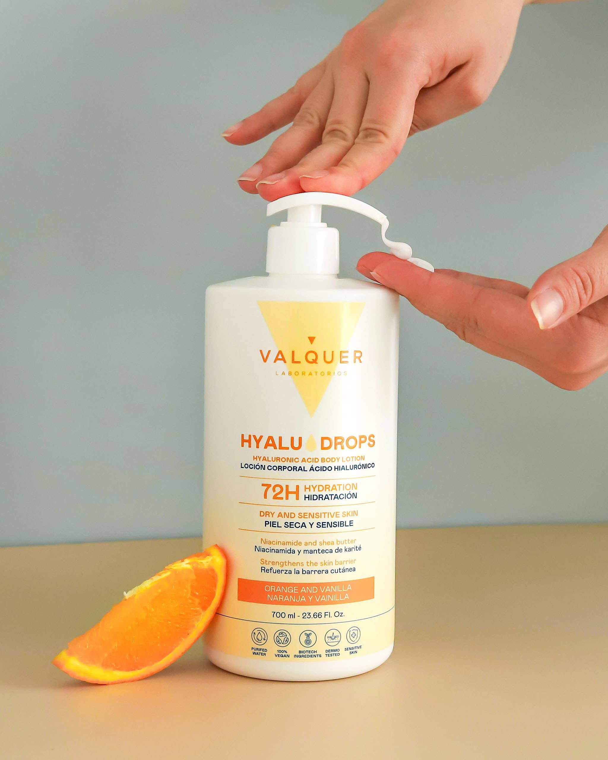 Valquer Laboratorios - Wholesale Body Cream/Lotion - Hyaludrops Orange and Vanilla Body Lotion 72 h 700 ml2