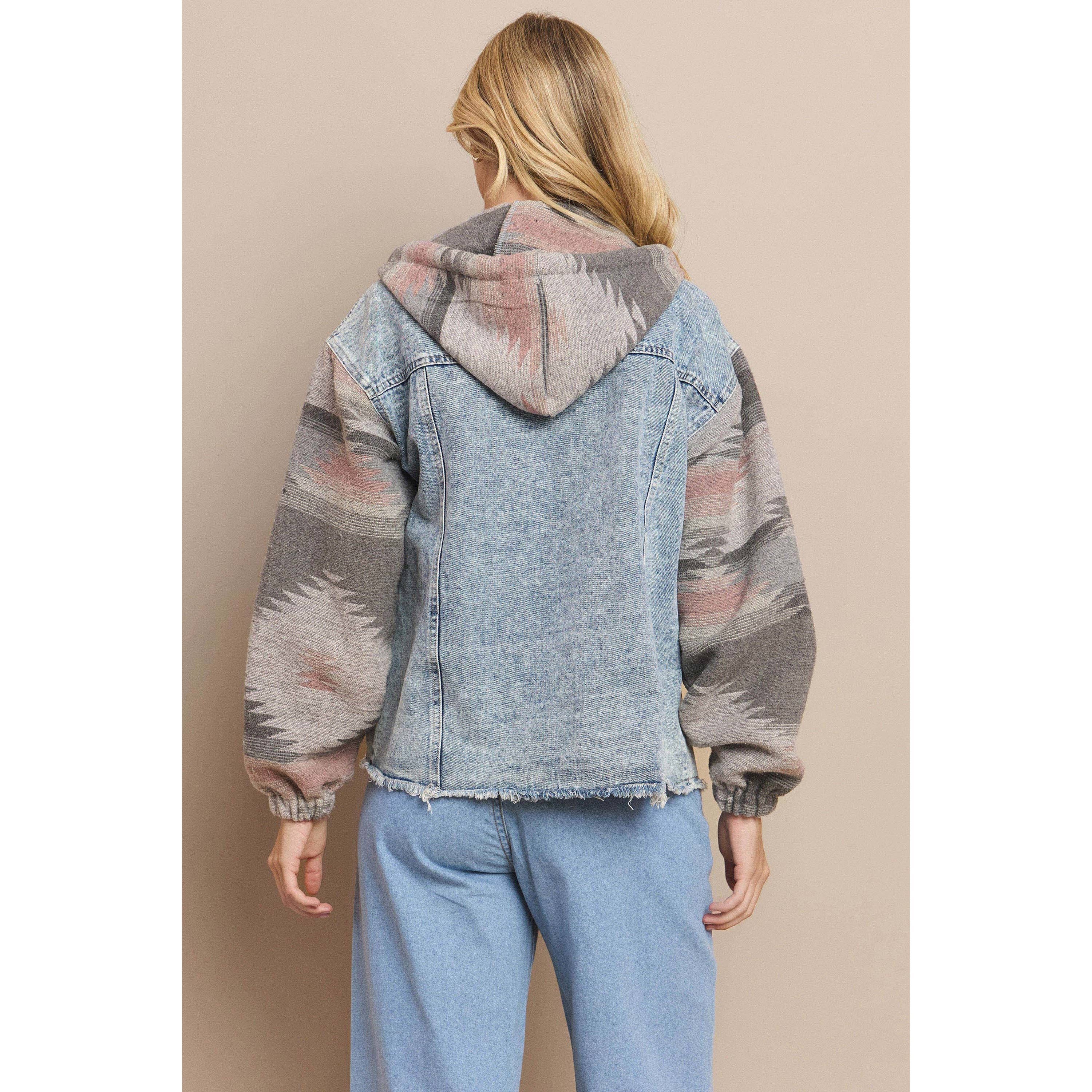 Mapcie – wholesale Shirt Jacket/Shacket - Women’s – WASHED AZTEC DENIM SHACKET WITH POCKET3