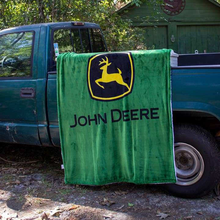 Birchwood Trading - Wholesale Throw Blanket - John Deere Luxury Fleece Throw with Sherpa backing