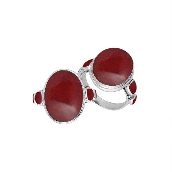 AR-1088-CR Sterling Silver Oval Red Coral Ring with Side Inlays – Wholesale Artisan Jewelry for wholesale by Bali Designs