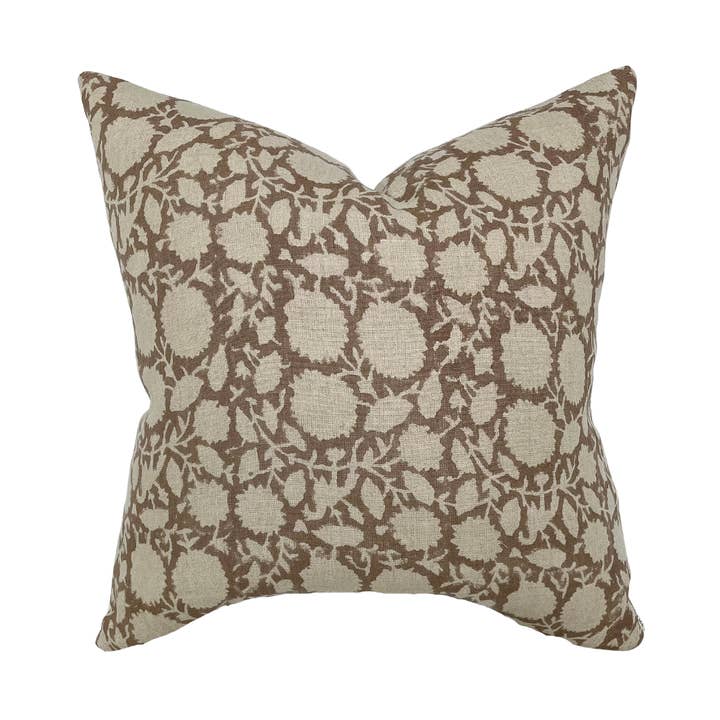 Madison | Dark Rose Floral Handblock Pillow Cover for wholesale by Linen & James