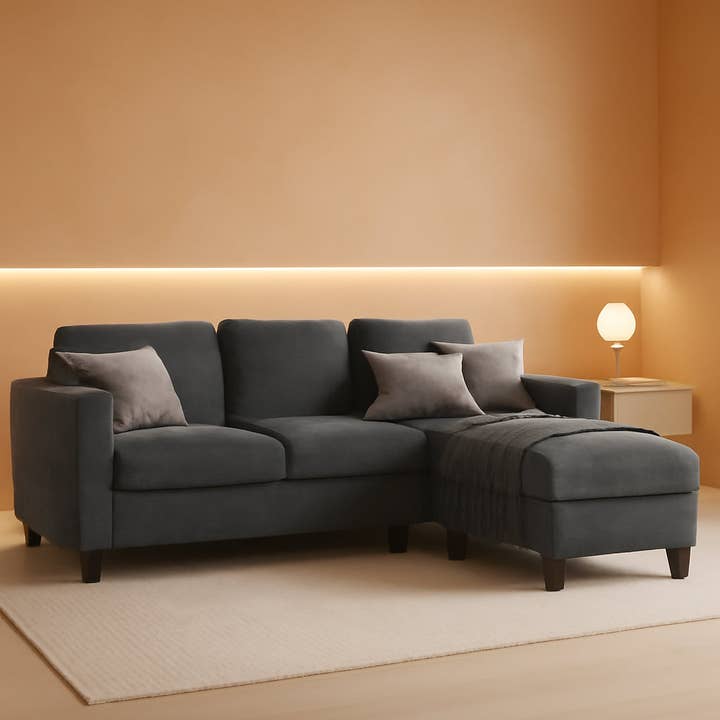 Grey L Shaped Sectional Sofa With Storage Ottoman Modern for wholesale on Faire