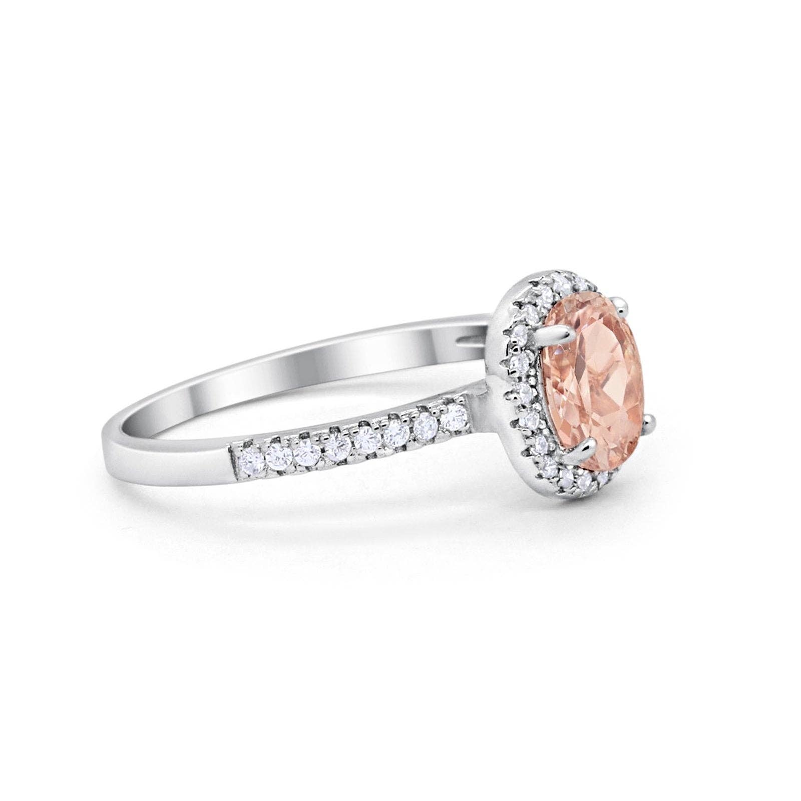 Halo Oval Engagement Ring Simulated Morganite CZ for wholesale on Faire1