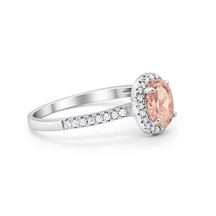 Halo Oval Engagement Ring Simulated Morganite CZ for wholesale on Faire1