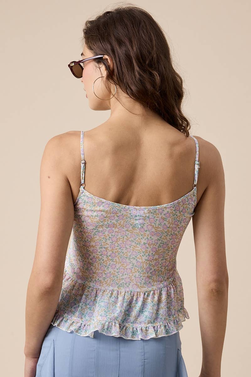 COOL BAE PASTEL DITSY DOUBLE FRONT TIES CHIFFON CAMI TOP for wholesale on Faire2