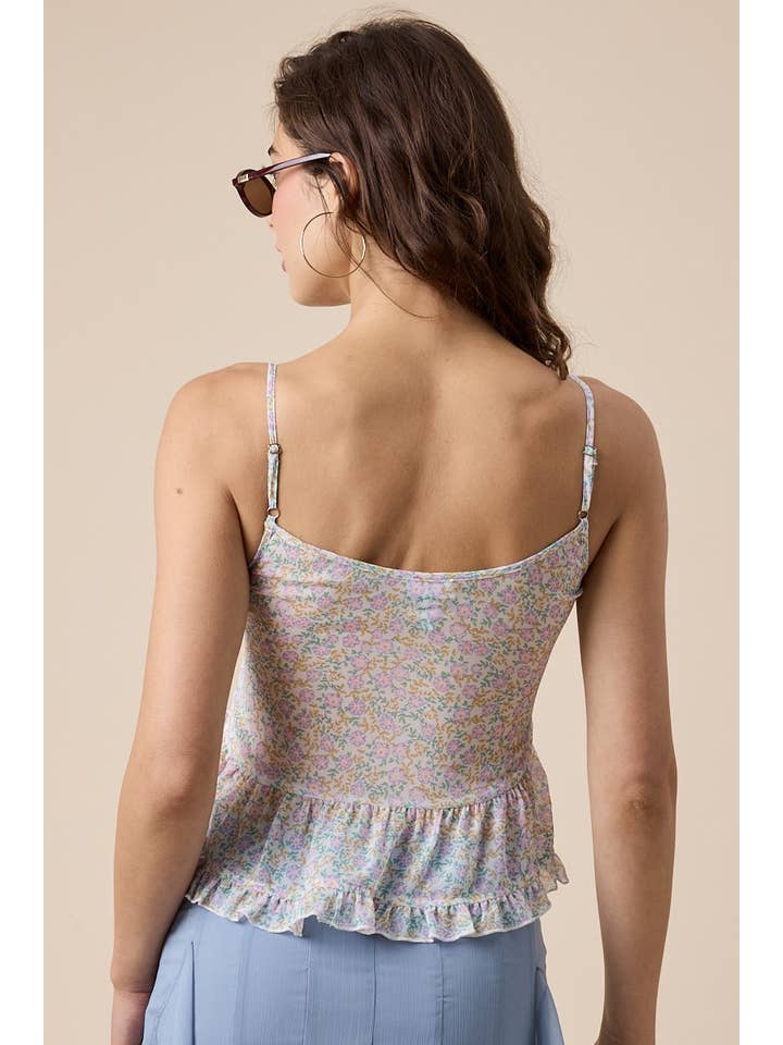 BAE COOL Haut cami en chiffon à double nœud devant à motif pastel. en vente sur Faire2