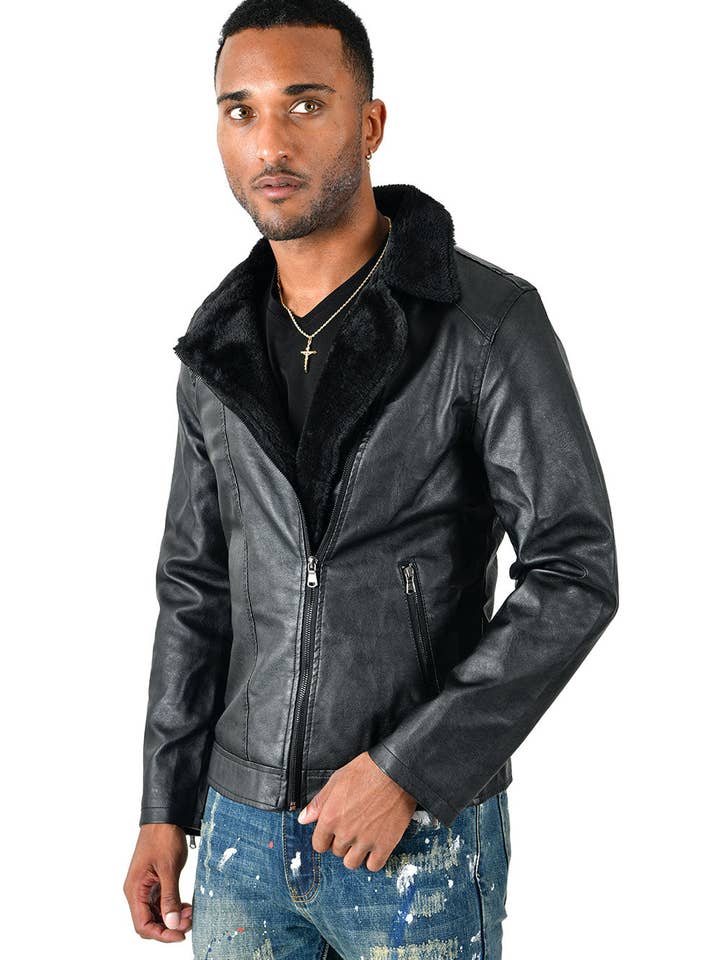 Giacca bomber da uomo BARABAS in ecopelle con collo in pelliccia Bh68 per la vendita all'ingrosso da parte di BARABAS